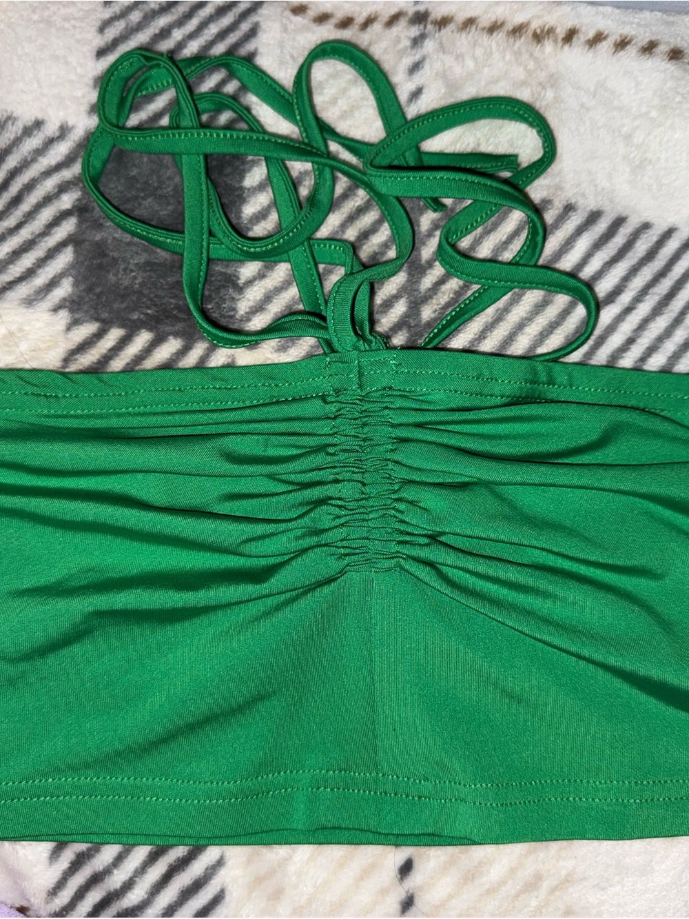 Green Women’s Swim Top - Strappy Ruched Bandeau